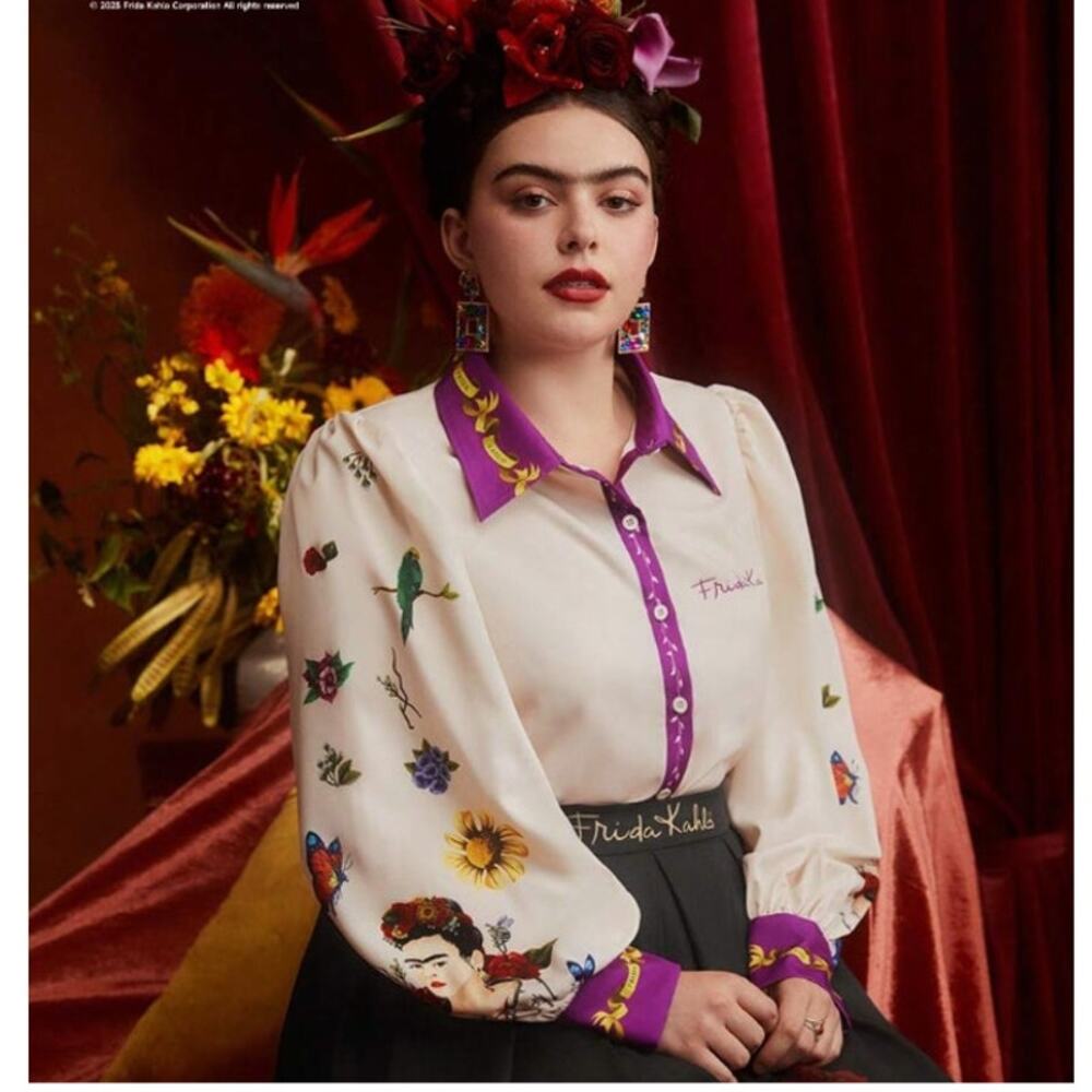 Frida Kahlo X SHEIN Plus Floral Print Button-Up Shirt - 2X